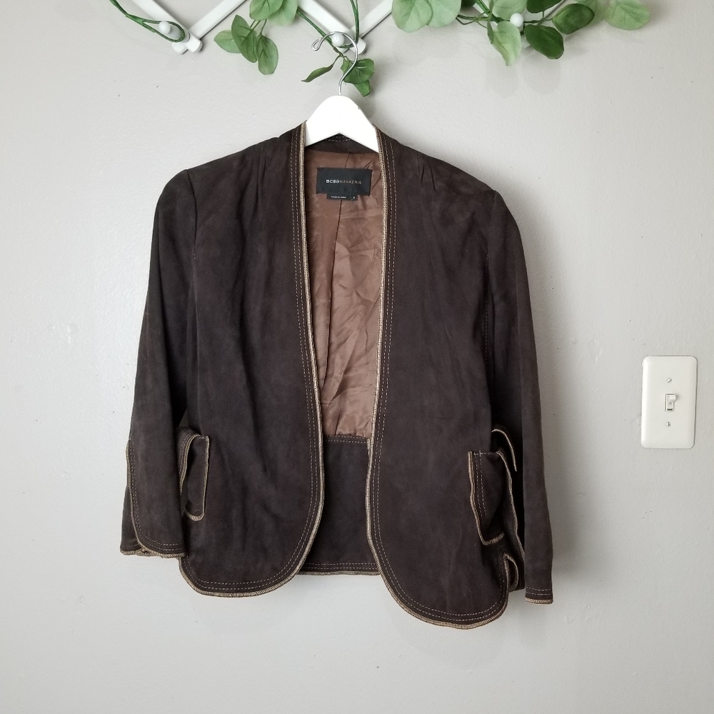 BCBG Max Azria brown leather jacket size S